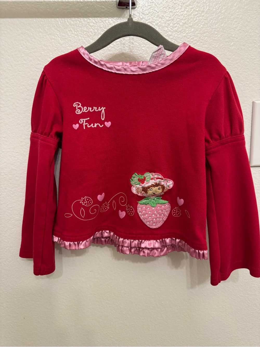 Girls' Red 'Berry Fun' Long Sleeve Top with Pink Trim